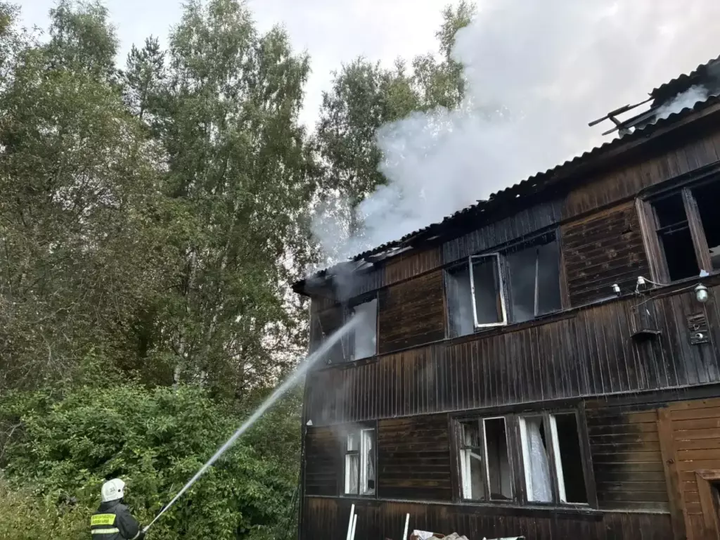 Огонь охватил заброшенный дом в Карелии