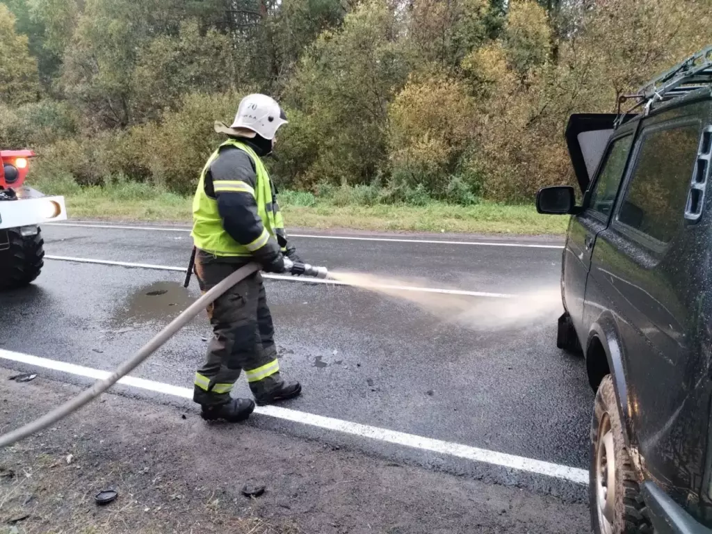 Автомобили столкнулись в лоб на трассе в Карелии